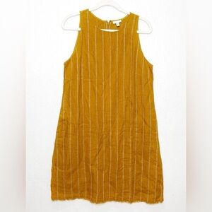 Garnet Hill 100% Linen Striped Shift Dress Mustard White Stripes Size 10